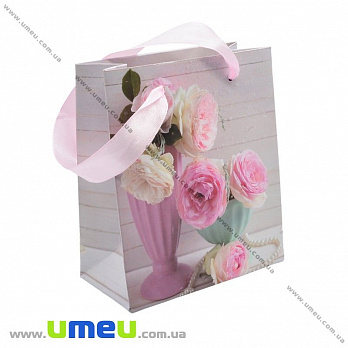 Подарочный пакет Цветы, 17х14х7 см, Розовый, 1 шт (UPK-023356)