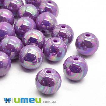 Намистини пластикові райдужні Круглі, 16 мм, Бузкові (BUS-047250)