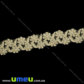 Тасьма вишита Квіти, 35 мм, Золотиста (LEN-021059)