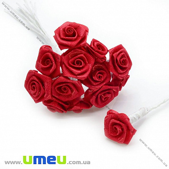 Роза атласная, 13 мм, Красная, 1 шт (DIF-014621)