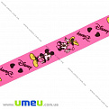 Репсовая лента с рисунком Микки Маус, 25 мм, Розовая яркая, 1 м (LEN-016587)