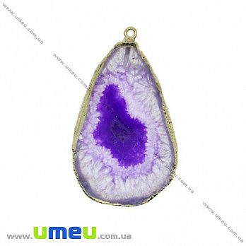 Подвеска из натурального камня, Агат фиолетовый в фольге, 51х30 мм, 1 шт (POD-033064)