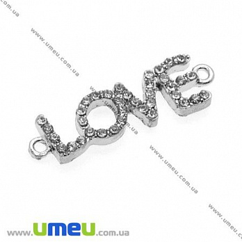 [Архів] Конектор металевий Love зі стразами, 37х11 мм, Темне срібло (KON-008290)