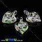 Підвіска скляна Lampwork Серце з квіткою, 30х21 мм, Бузкова (POD-034138)