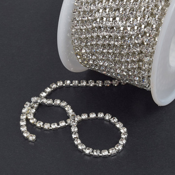 Стразовий ланцюг SS10 (2,6 мм), Світле срібло, Стрази скляні білі (ZEP-039956)