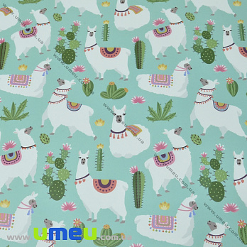 Пакувальний папір Лама і кактус, М'ятний, 70х100 см (UPK-035545)