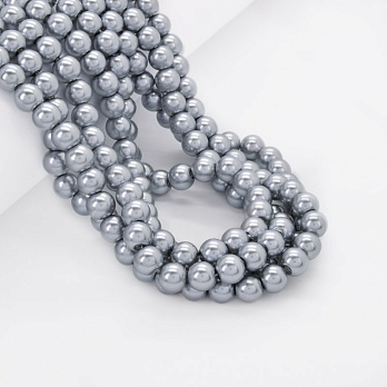 Намистини скляні Перли, 8 мм, Сірі, Круглі (BUS-052096)