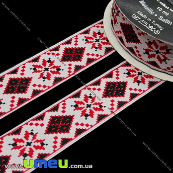 Тесьма Fantastic с украинским орнаментом, 25 мм, Красная, 1 м (LEN-010947)