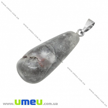 Подвеска Капля из натурального камня, Агат серый, 34х10 мм, 1 шт (POD-009299)