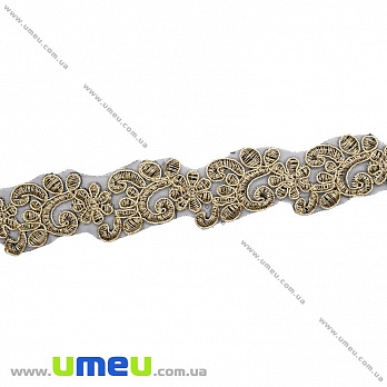 Тасьма вишита Квіти, 35 мм, Золотисто-чорна (LEN-021058)