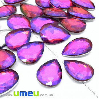 Ріволі скляний, Крапля гранована, Райдужний, 25х18 мм, Малиновий АВ (KAB-033976)