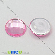 Кабошон пластиковий, Круглий гранований, 16 мм, Рожевий, 1 шт (KAB-012522)