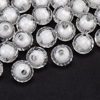 Намистини акрилові, Круглі грановані, 10 мм, Білі (BUS-059624)