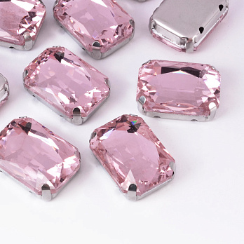 Шатон прямокутний, 18х13 мм, Темне срібло, Рожевий (KAB-052892)