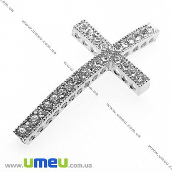 [Архів] Конектор металевий Хрест зі стразами, 50х26 мм, Темне срібло (KON-008354)