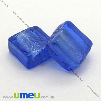 [Архів] Намистина Lampwork Квадратна, 12х12х6 мм, Синя (BUS-003629)