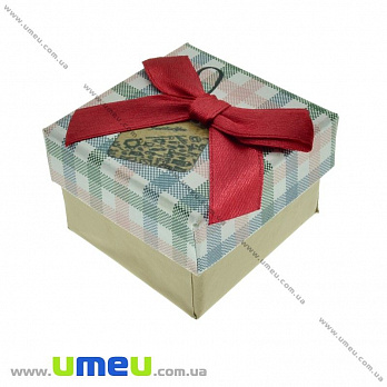 Подарочная коробочка Квадратная в клетку под кольцо, 4,5х4,5х3,5 см, Бело-зеленая, 1 шт (UPK-023070)