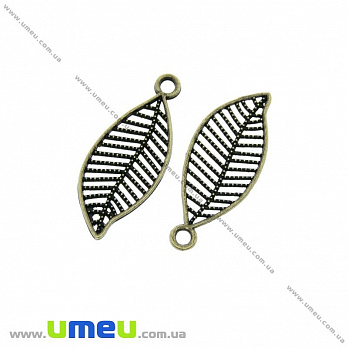 [Архів] Підвіска металева Лист, Антична бронза, 27х11 мм (POD-021090)