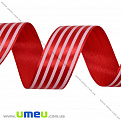 Атласная лента в полоску, 25 мм, Красная, 1 м (LEN-016701)