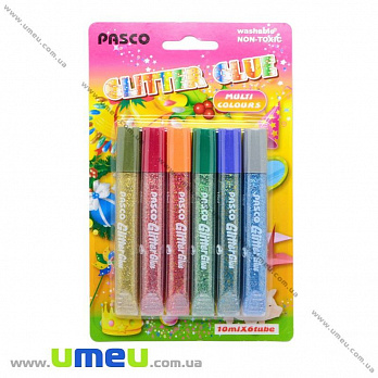 Набір гліттерного клею, 6 кольорів по 10 мл (GLN-018388)