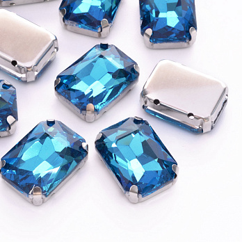 Шатон прямокутний, 18х13 мм, Темне срібло, Бірюзовий (KAB-052884)