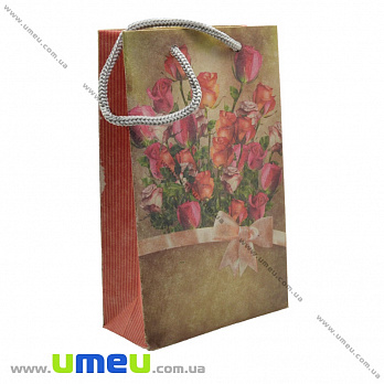 Подарочный пакет из крафт бумаги, 18х11х5 см, Роза, 1 шт (UPK-019028)