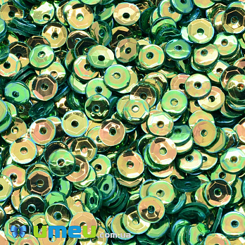 Пайетки Индия круглые граненые, 5 мм, Зеленые АВ, 5 г (PAI-037808)