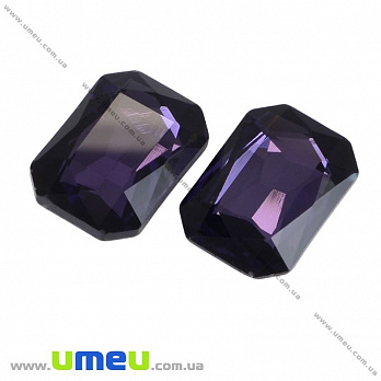 Ріволі скляний, Прямокутний гранований, 14х10 мм, Фіолетовий (KAB-021991)