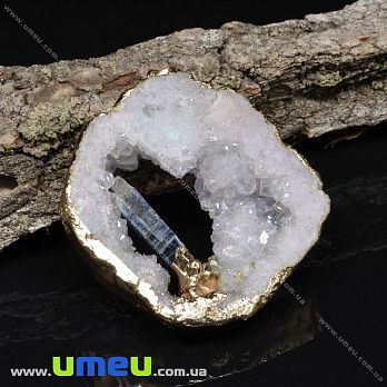 Підвіска з натурального каменю Друза Гірського кришталю з кіанітом в металі, 65х53 мм (POD-031597)
