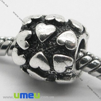 [Архів] Намистина PANDORA мет. Серця, 11х10 мм, Античне срібло (BUS-007433)