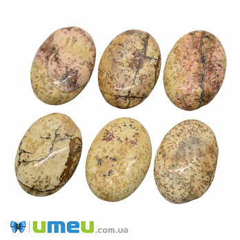 Кабошон нат. камінь Яшма пейзажна (2 сорт), Овал, 25х18 мм (KAB-028870)