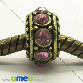 [Архів] Намистина PANDORA мет. зі стразами, 10х6 мм, Рожева, Антична бронза (BUS-004244)