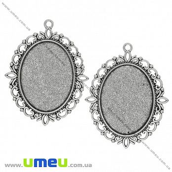 Основа овальна двостороння, 61х48 мм, 40х30 мм, Античне срібло (OSN-037172)