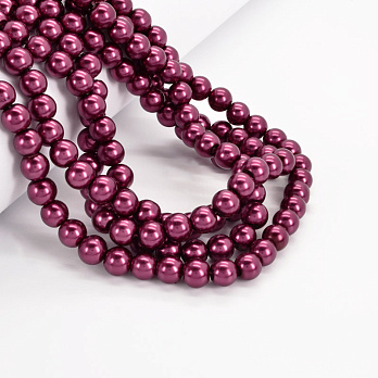 Намистини скляні Перли, 8 мм, Малинові темні, Круглі (BUS-052106)