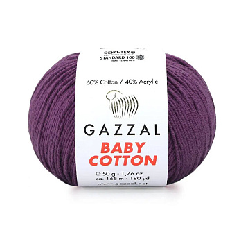 Пряжа Gazzal Baby Cotton №3441, 50 г, 165 м, Сиреневая (YAR-060768)
