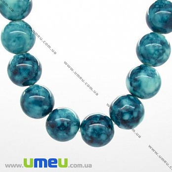 Бусина стеклянная Мраморная, 12 мм, Круглая, Синяя, 1 шт (BUS-004610)