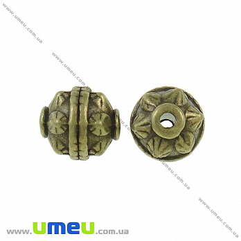 Бусина мет. круглая, 10 мм, Античная бронза, 1 шт (BUS-002085)