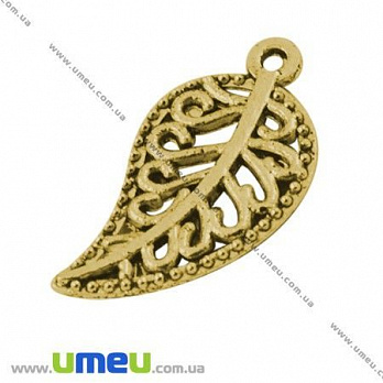 [Архів] Підвіска металева Листочок (двухстор.), Античне золото, 19х10 мм (POD-003450)