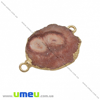 Коннектор из натурального камня Друза Агата в металле, Розовый, 31х21 мм, 1 шт (POD-036987)