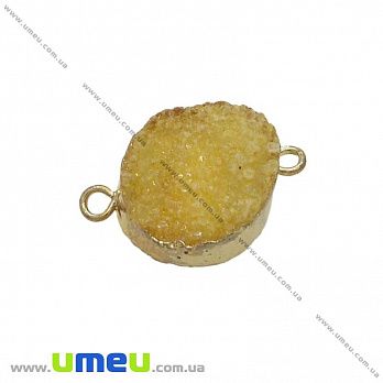 Конектор з натурального каменю Друза Агата в металі, Круглий, Жовтий, 23х16 мм (POD-036927)