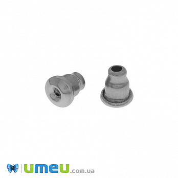 Заглушки для пусет из нержавеющей стали, 6х5 мм, Темное серебро, 1 пара (STL-039260)