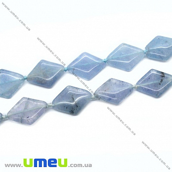 [Архів] Намистина натуральний камінь Аквамарин, 15х12х4 мм, Ромб плоский (BUS-023651)