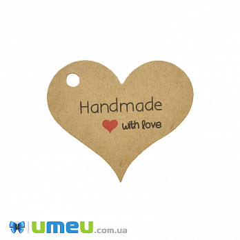 Бирка для подарков Сердце Handmade, 4х3 см, Крафт, 1 шт (UPK-043604)