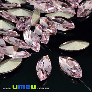 Ріволі скляний, Човник гранований, 15х7 мм, Рожевий (KAB-022001)