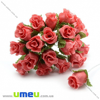 Роза тканевая, 15 мм, Коралловая, 1 шт (DIF-015096)