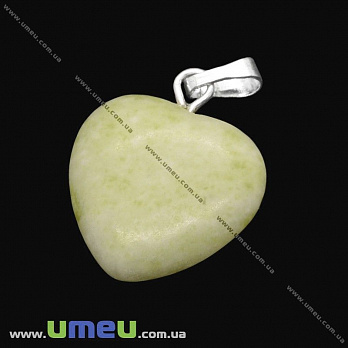 Подвеска Сердце из натурального камня, Нефрит, 24х15 мм, 1 шт (POD-001706)