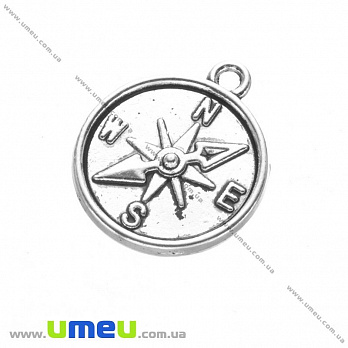 [Архів] Підвіска метал. Компас (двостор.), 23х20 мм, Античне срібло (POD-021114)
