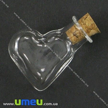 Стеклянная баночка Сердце, Прозрачная, 24х20 мм, 1 шт (DIF-001867)