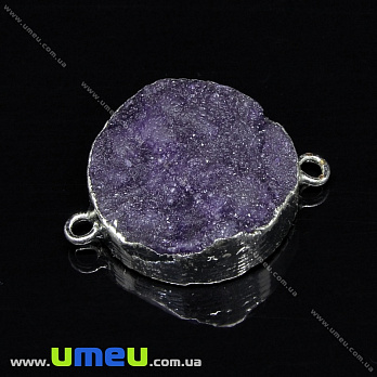 Конектор з натурального каменю Друза Агата в металі, Фіолетовий, 27х20 мм (POD-022111)
