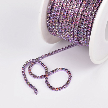 Стразовий ланцюг SS6 - 2,0 мм, Бузковий ірис, Стрази скляні бузкові АВ (ZEP-061018)